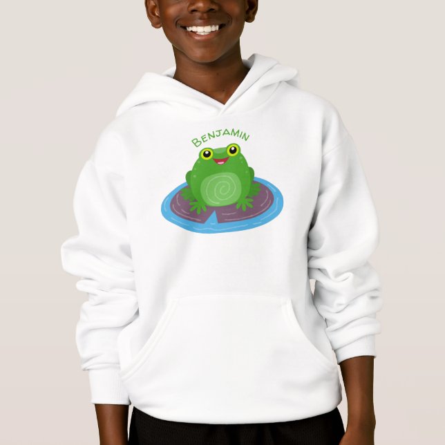 Cute happy green frog cartoon illustration (Front)