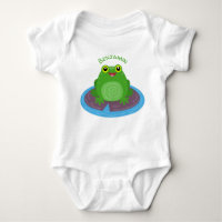 Cute happy green frog cartoon illustration