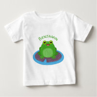 Cute happy green frog cartoon illustration
