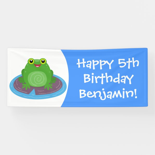 Cute happy green frog cartoon illustration banner (Horizontal)