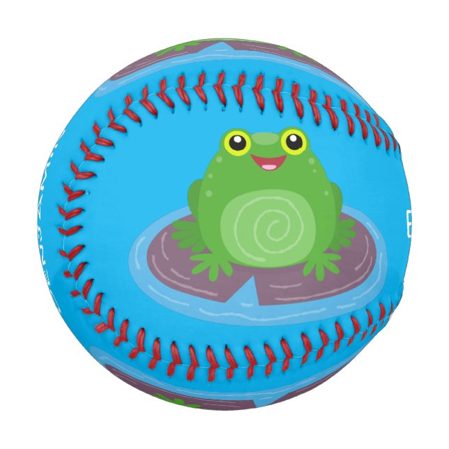 Cute happy green frog cartoon illustration baseball (Front Left)