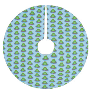 Cute happy green frog cartoon illustration brushed polyester tree skirt