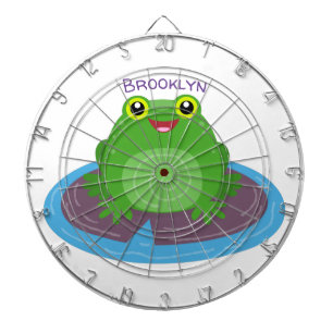 Cute happy green frog cartoon illustration dartboard