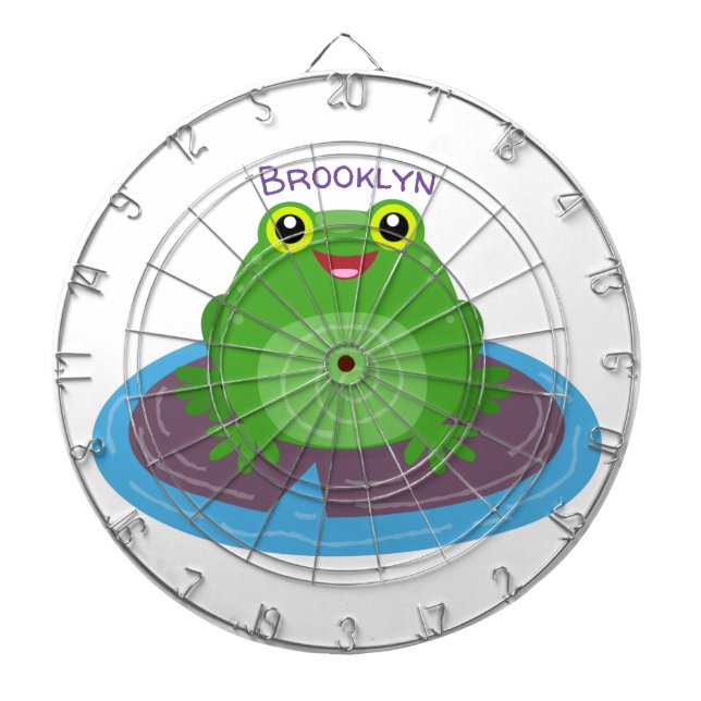 Cute happy green frog cartoon illustration dartboard (Front)