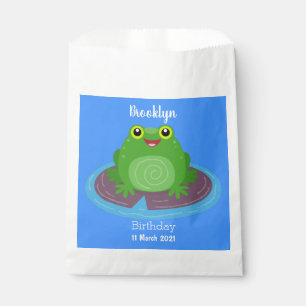 Cute happy green frog cartoon illustration favour bag