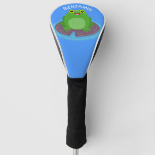 Cute happy green frog cartoon illustration golf head cover