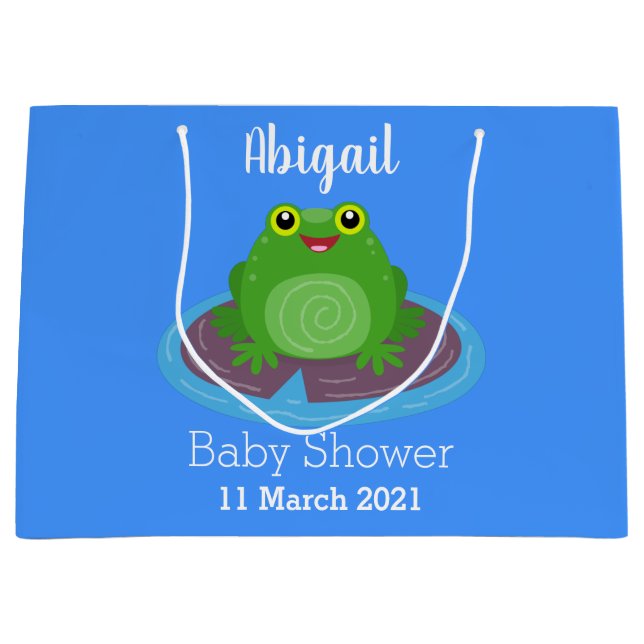 Cute happy green frog cartoon illustration large gift bag (Front)