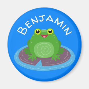 Cute happy green frog cartoon illustration magnet