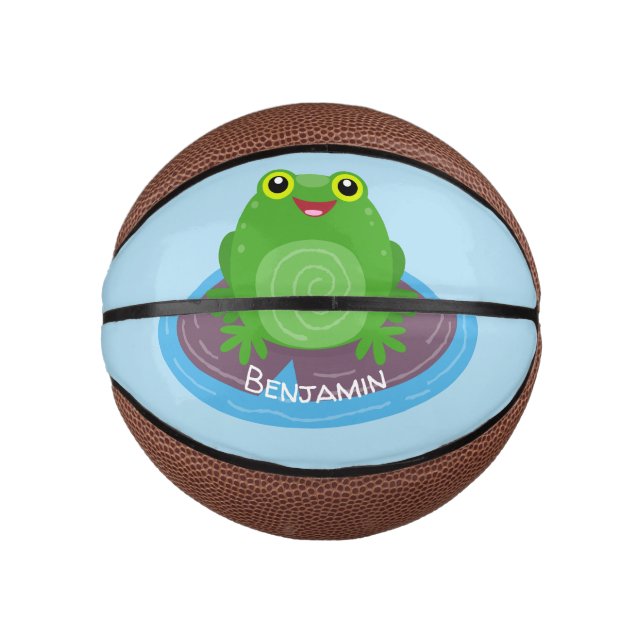 Cute happy green frog cartoon illustration mini basketball (Front)