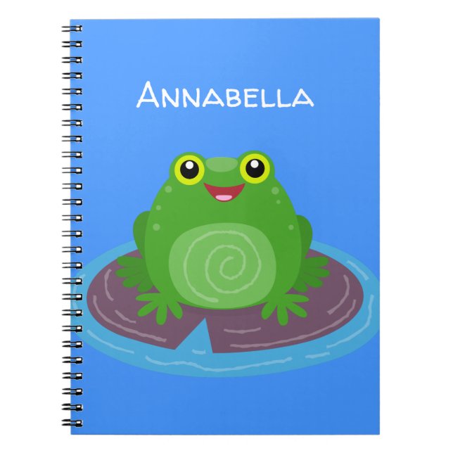 Cute happy green frog cartoon illustration notebook (Front)