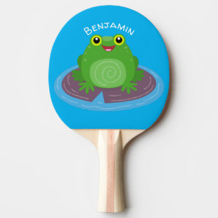 Cute happy green frog cartoon illustration ping pong paddle