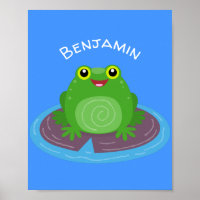 Cute happy green frog cartoon illustration