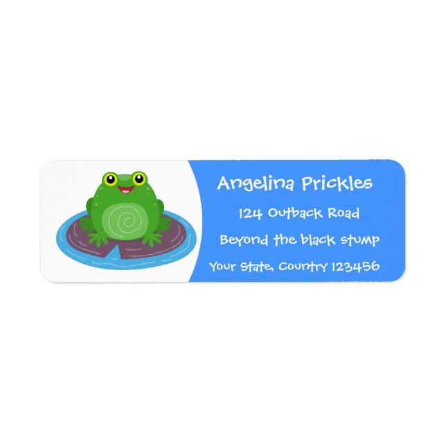 Cute happy green frog cartoon illustration return address label (Front)