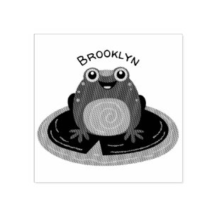 Cute happy green frog cartoon illustration rubber stamp