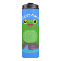 Cute happy green frog cartoon illustration