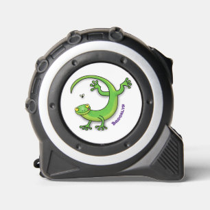 Cute happy green gecko greetings with bug cartoon 1