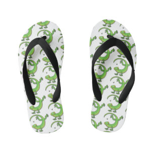 Cute happy green gecko greetings with bug cartoon kid's thongs