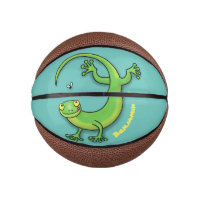Cute happy green gecko greetings with bug cartoon
