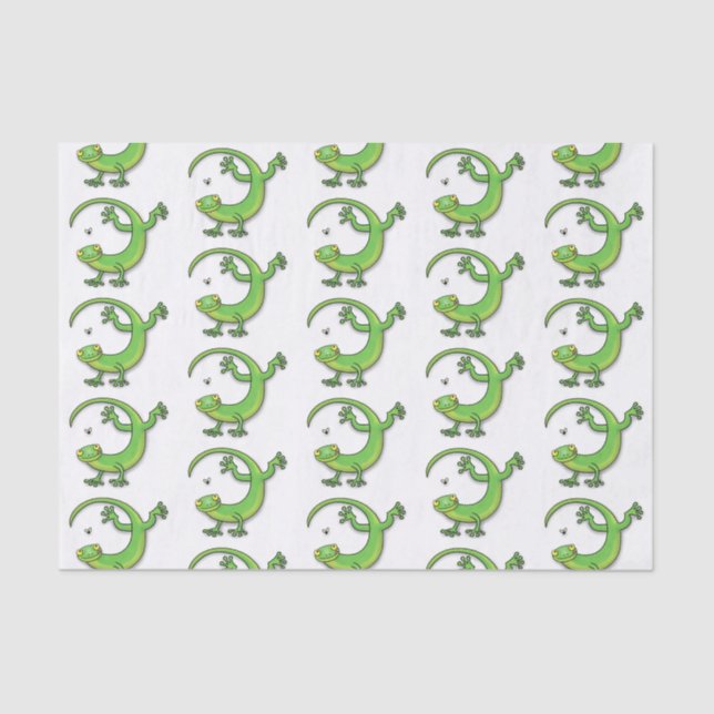 Cute happy green gecko greetings with bug cartoon tissue paper (Front)