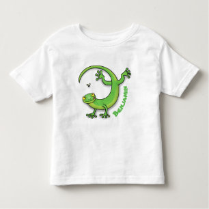Cute happy green gecko greetings with bug cartoon toddler T-Shirt