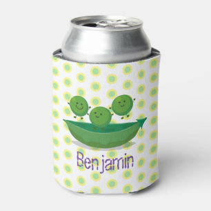 Cute happy green peas and pod cartoon illustration can cooler