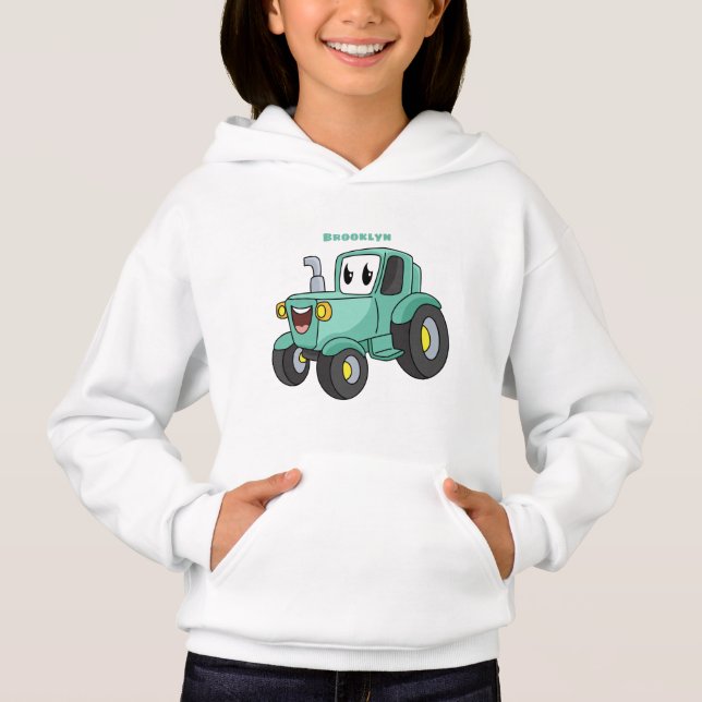 Cute happy green tractor cartoon (Front)