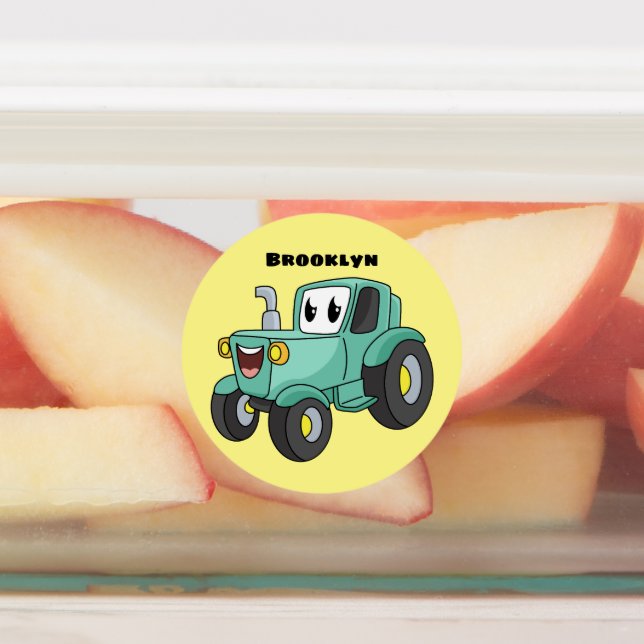 Cute happy green tractor cartoon (Affixed)
