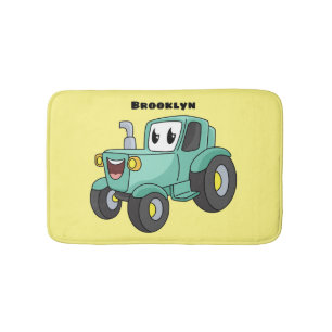 Cute happy green tractor cartoon  bath mat