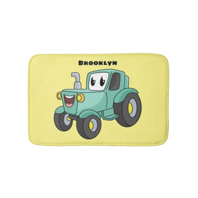 Cute happy green tractor cartoon  bath mat (Front)