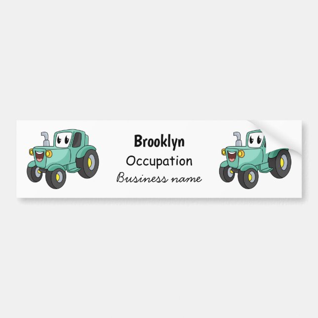 Cute happy green tractor cartoon  bumper sticker (Front)
