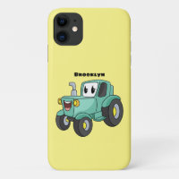 Cute happy green tractor cartoon