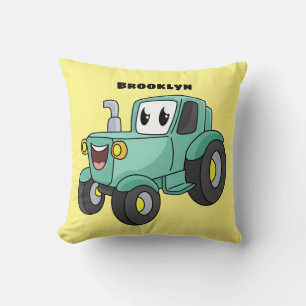 Cute happy green tractor cartoon cushion