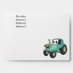 Cute happy green tractor cartoon envelope