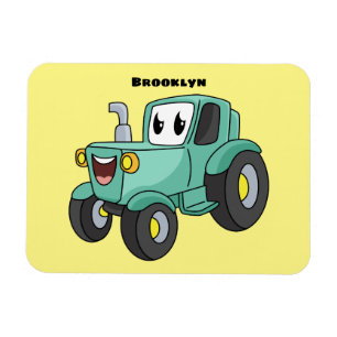 Cute happy green tractor cartoon magnet