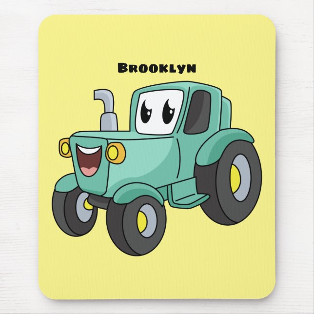Cute happy green tractor cartoon mouse pad (Front)