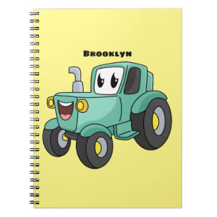 Cute happy green tractor cartoon notebook