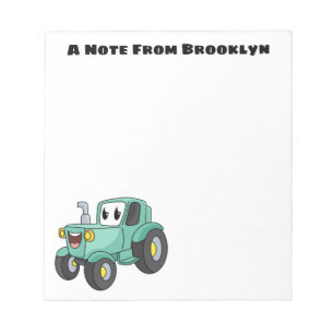Cute happy green tractor cartoon notepad