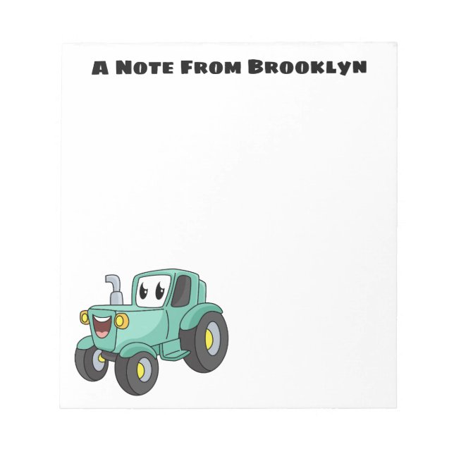 Cute happy green tractor cartoon notepad (Front)