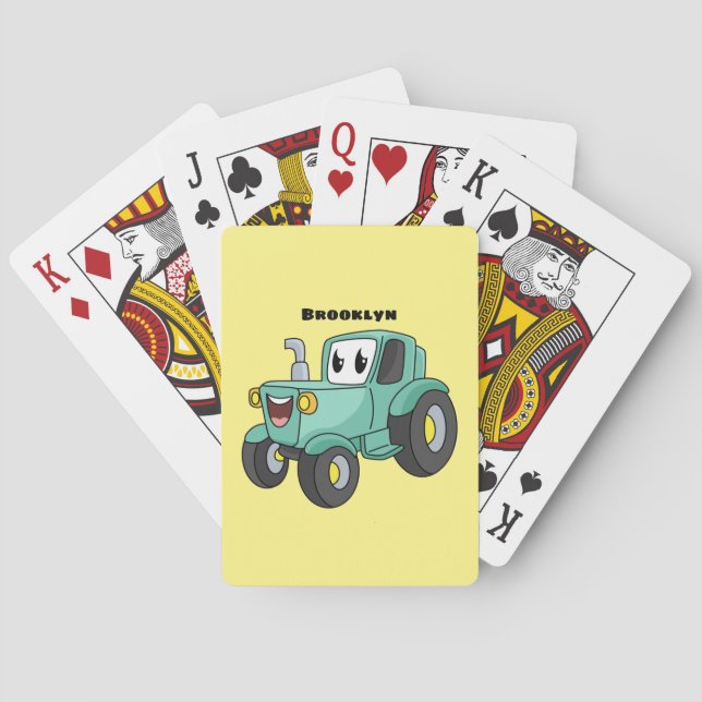 Cute happy green tractor cartoon playing cards (Back)
