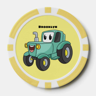 Cute happy green tractor cartoon poker chips