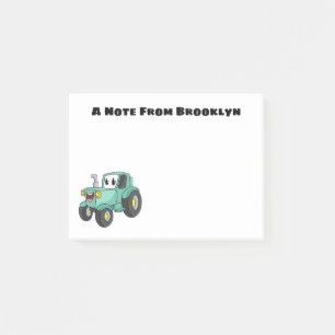 Cute happy green tractor cartoon post-it notes