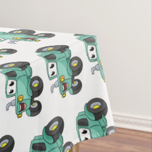 Cute happy green tractor cartoon tablecloth