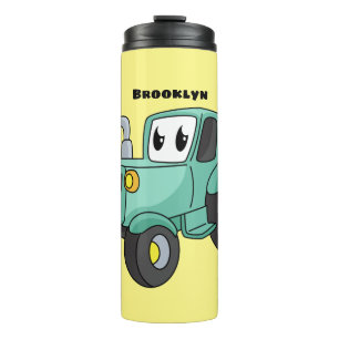 Cute happy green tractor cartoon thermal tumbler