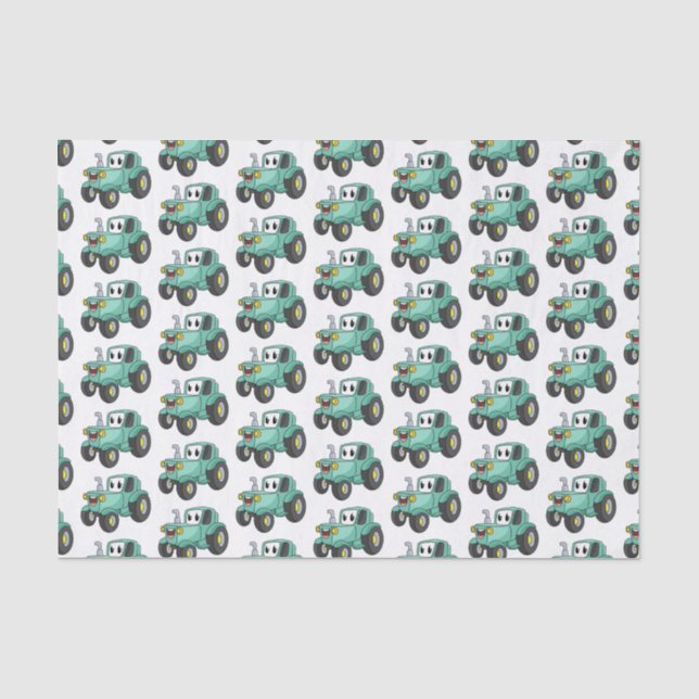 Cute happy green tractor cartoon tissue paper (Front)