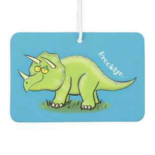 Cute happy green triceratops dinosaur cartoon  car air freshener