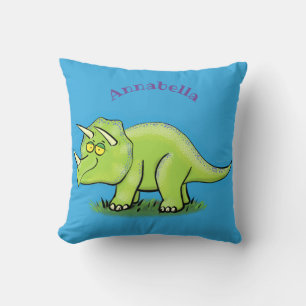 Cute happy green triceratops dinosaur cartoon cushion