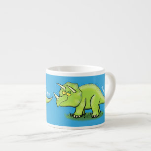 Cute happy green triceratops dinosaur cartoon espresso cup