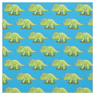 Cute happy green triceratops dinosaur cartoon fabric
