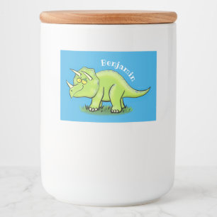 Cute happy green triceratops dinosaur cartoon food label