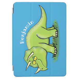 Cute happy green triceratops dinosaur cartoon iPad air cover